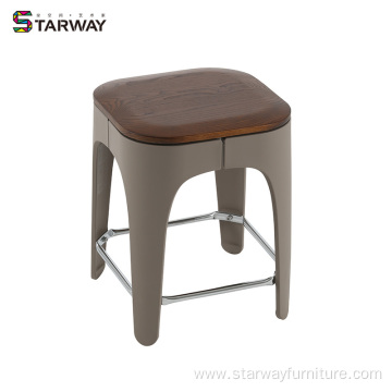 Modern plastic and wood square stool dinning chair